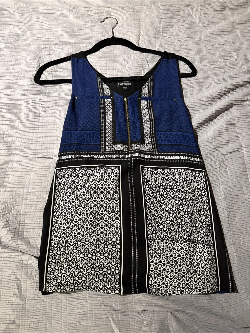 Express Blue, Black & White Patterned Sleeveless Tank